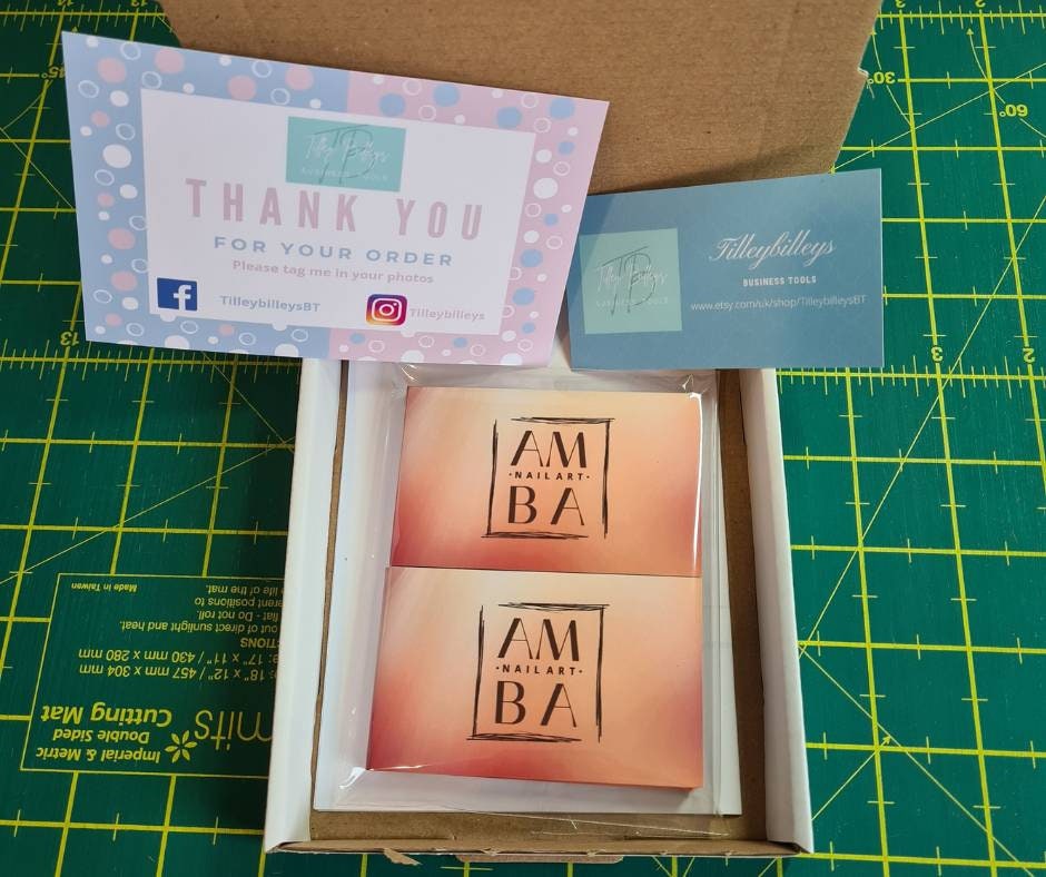 Personalised gloss business cards, small business tools, handmade cards, own logo, custom made cards, card printing, business stationery